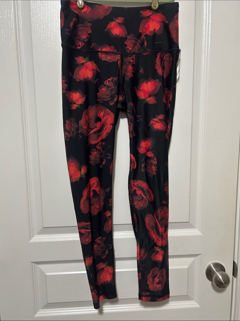 Victoria's Secret Black Leggings with Red Floral Print